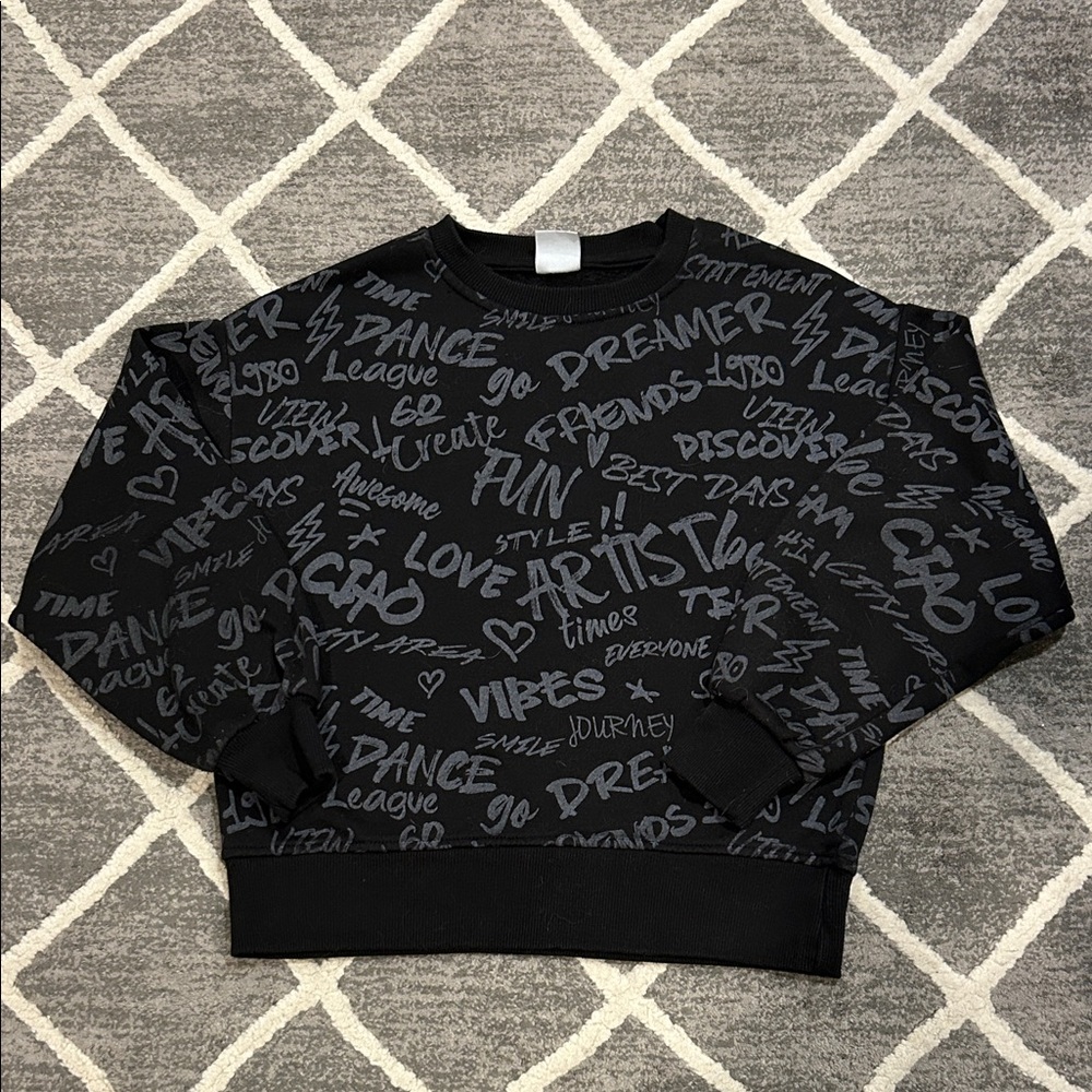 Zara Black Graphic Girls Sweatshirt